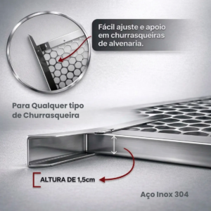Grelha Moeda Para Churrasqueira 60 Cm X 48 Cm Aço Inox 304 - Imagem 6